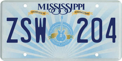 MS license plate ZSW204