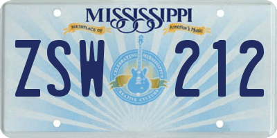 MS license plate ZSW212