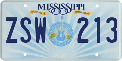MS license plate ZSW213