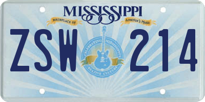 MS license plate ZSW214