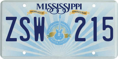 MS license plate ZSW215