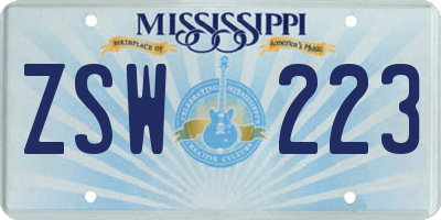 MS license plate ZSW223