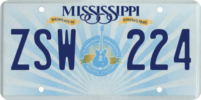 MS license plate ZSW224