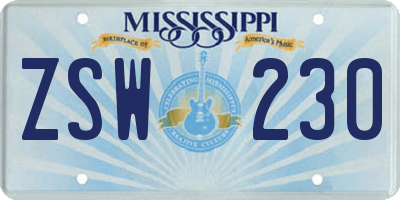 MS license plate ZSW230