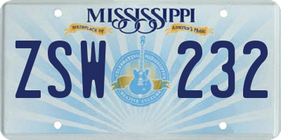 MS license plate ZSW232