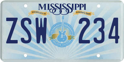 MS license plate ZSW234