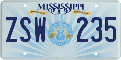 MS license plate ZSW235