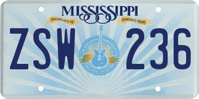 MS license plate ZSW236