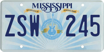 MS license plate ZSW245