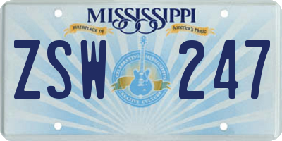 MS license plate ZSW247