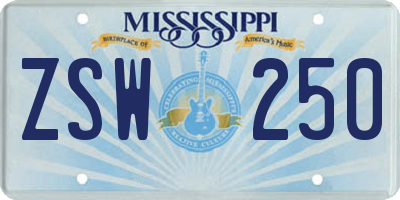 MS license plate ZSW250