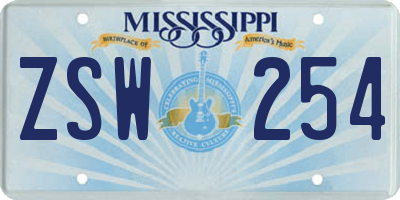 MS license plate ZSW254