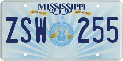 MS license plate ZSW255