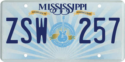 MS license plate ZSW257
