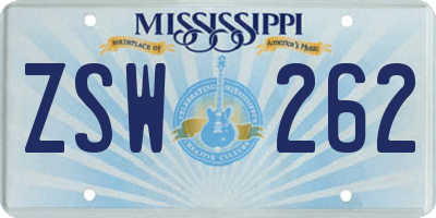 MS license plate ZSW262