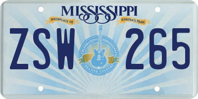 MS license plate ZSW265