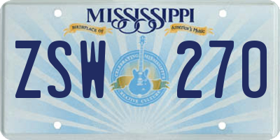 MS license plate ZSW270