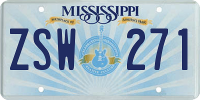 MS license plate ZSW271