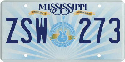 MS license plate ZSW273
