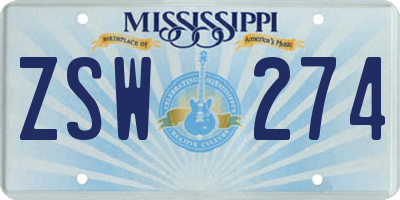 MS license plate ZSW274