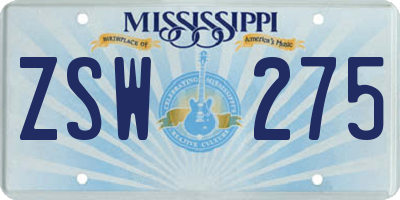 MS license plate ZSW275