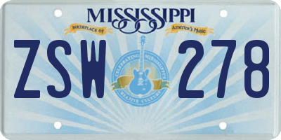 MS license plate ZSW278