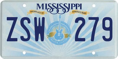MS license plate ZSW279