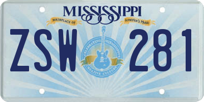 MS license plate ZSW281