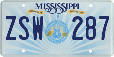 MS license plate ZSW287