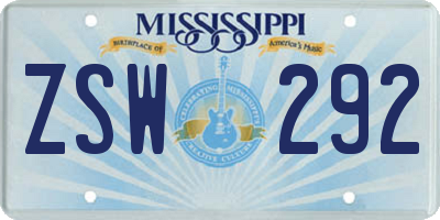 MS license plate ZSW292