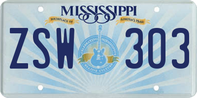 MS license plate ZSW303