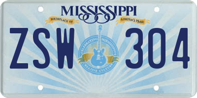 MS license plate ZSW304