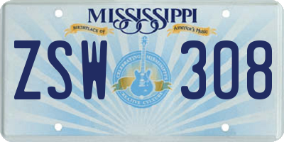 MS license plate ZSW308