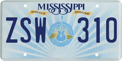 MS license plate ZSW310
