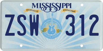 MS license plate ZSW312