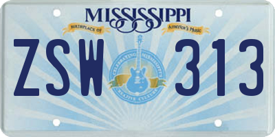 MS license plate ZSW313