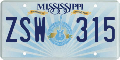 MS license plate ZSW315