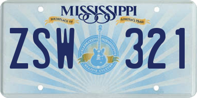 MS license plate ZSW321
