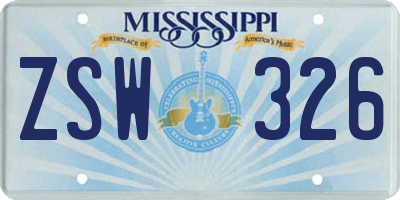 MS license plate ZSW326