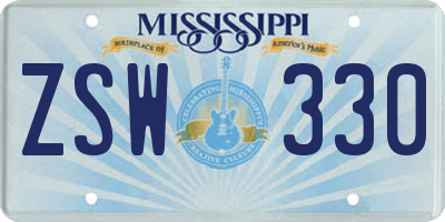MS license plate ZSW330