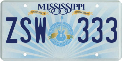 MS license plate ZSW333