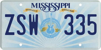 MS license plate ZSW335