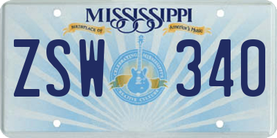 MS license plate ZSW340