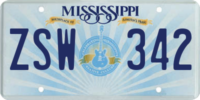MS license plate ZSW342