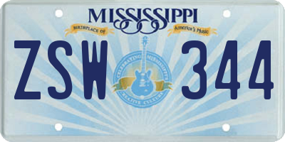 MS license plate ZSW344