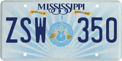 MS license plate ZSW350