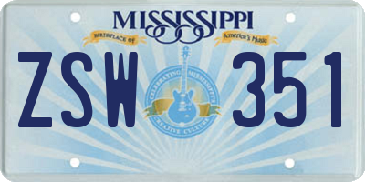 MS license plate ZSW351