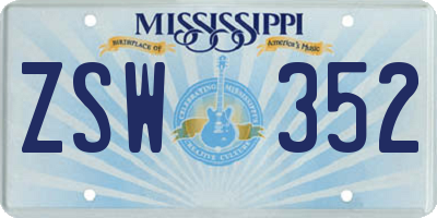 MS license plate ZSW352