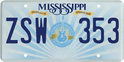 MS license plate ZSW353