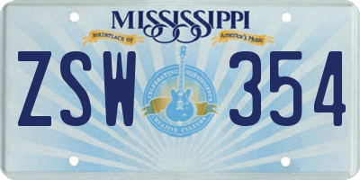 MS license plate ZSW354